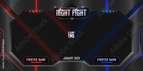 Realistic night fight 3d poster with modern metallic logo. MMA concept - Fight night, MMA, boxing, wrestling, Thai boxing.