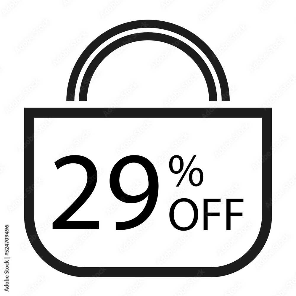 29 percent off. White banner with shopping bag illustration. 29 percent off. White banner with shopping bag illustration.