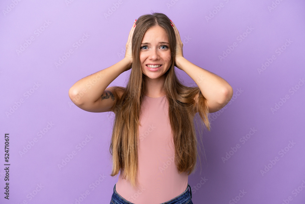 Fototapeta premium Young Lithuanian woman isolated on purple background doing nervous gesture
