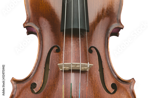 dettaglio di tavola armonica di violino con ponticello e tastiera su sfondo trasparente - vista dall'alto photo