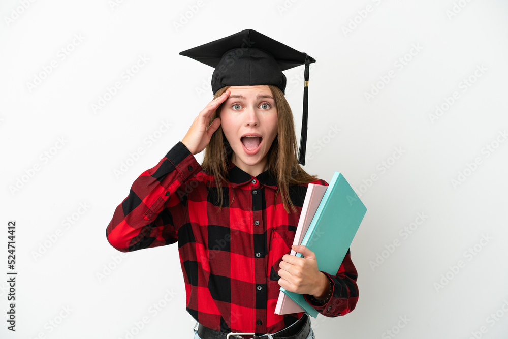 Young English student woman isolated on white background with surprise expression Young English student woman isolated on white background with surprise expression