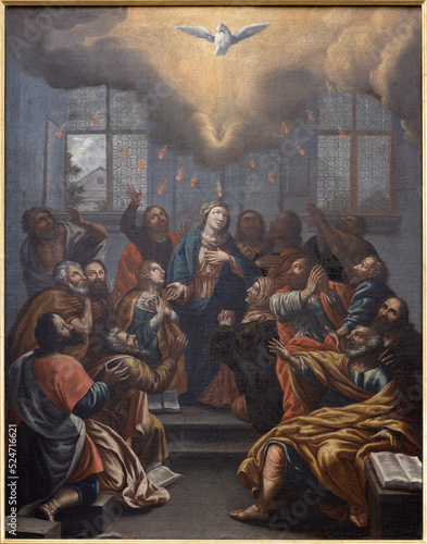 CHAMONIX, FRANCE - JULY 5, 2022: The painting of Pentecost in th St. Michael ...