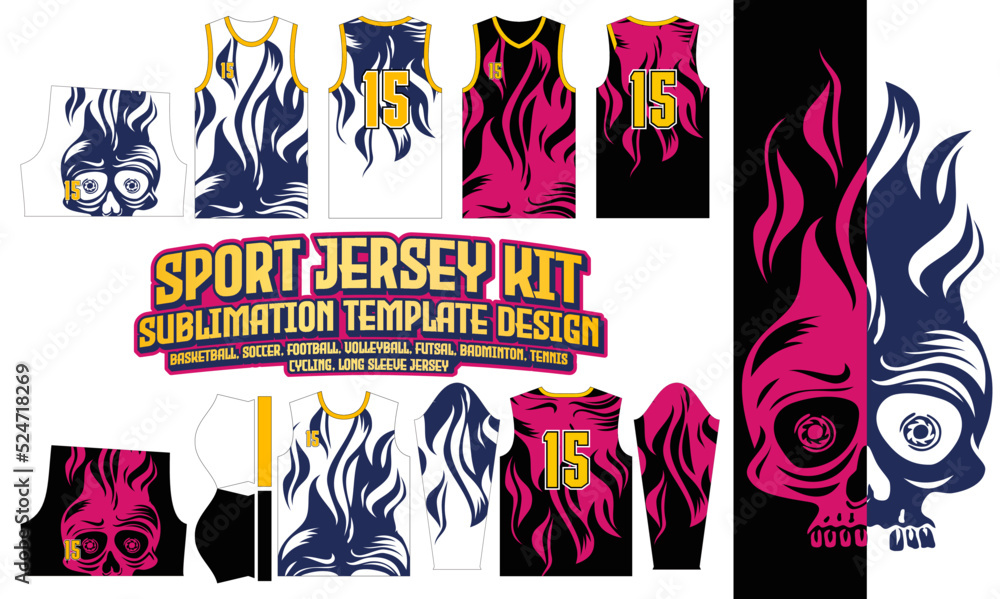 Skull Bone flames Jersey Template Printing Sports Design pattern 97