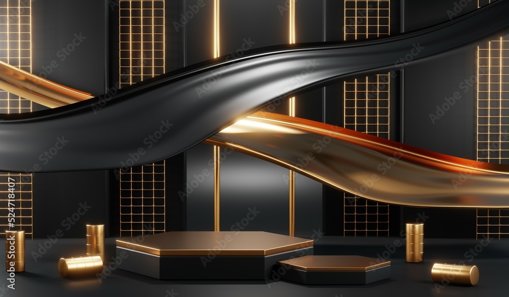 Obraz premium 3D rendering of blank product background for cream cosmetics Modern black podium background