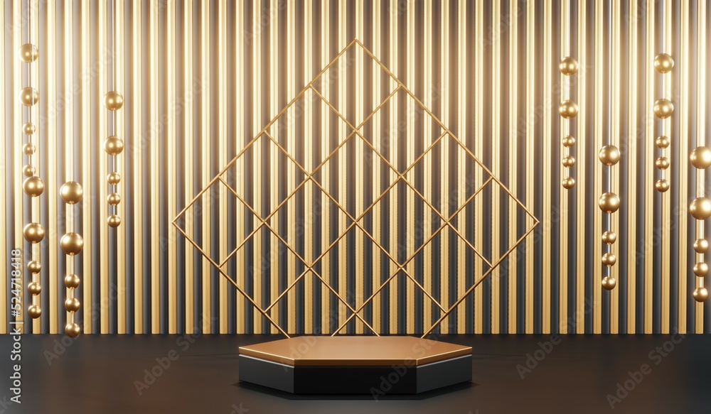 Obraz premium 3D rendering of blank product background for cream cosmetics Modern black podium background