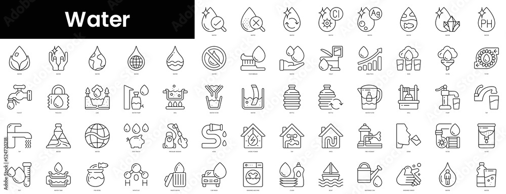 Set of outline water icons. Minimalist thin linear web icon set. vector illustration.