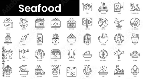 Set of outline seafood icons. Minimalist thin linear web icon set. vector illustration.