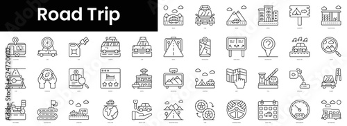 Set of outline road trip icons. Minimalist thin linear web icon set. vector illustration.