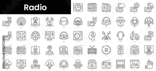 Set of outline radio icons. Minimalist thin linear web icon set. vector illustration.