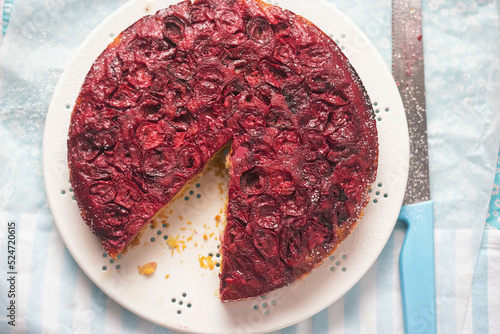 Cherry almond and honey upside down cake 