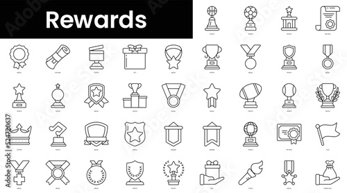 Set of outline rewards icons. Minimalist thin linear web icon set. vector illustration.