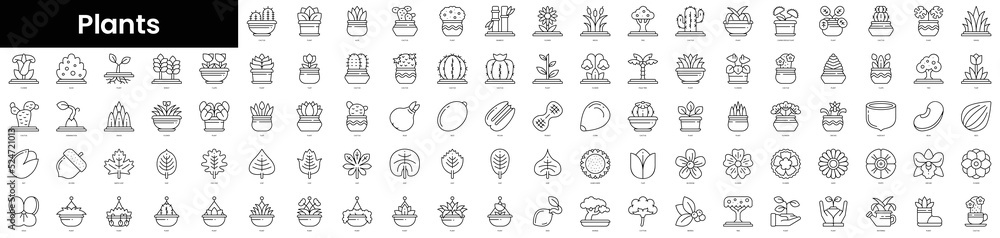 Set of outline plants icons. Minimalist thin linear web icon set. vector illustration.