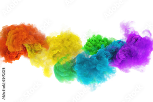 Funny clouds of colored rainbow smoke in white background