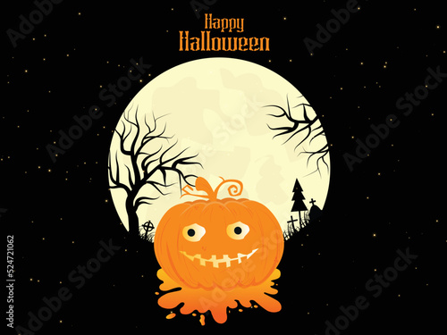 Spooky halloween scene night moon background with dead trees in flat design 23