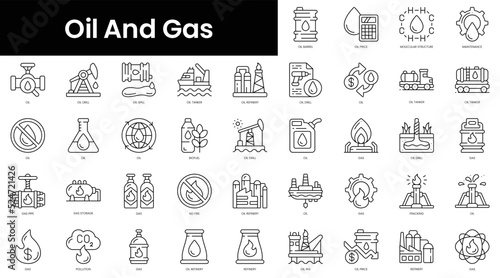 Set of outline oil and gas icons. Minimalist thin linear web icon set. vector illustration.