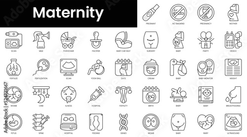 Set of outline maternity icons. Minimalist thin linear web icon set. vector illustration.