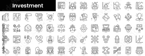 Set of outline investment icons. Minimalist thin linear web icon set. vector illustration.