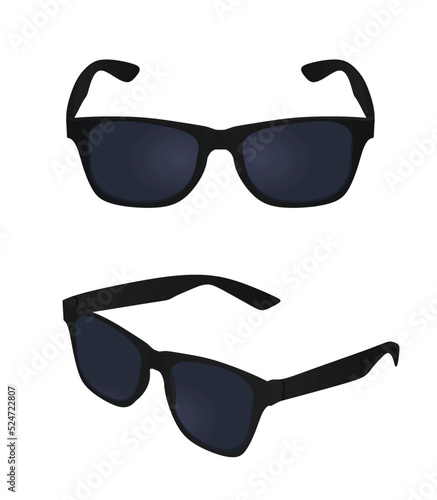 Black sunglasses. front and side view. vector illustration