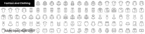 Set of outline fashion and clothing icons. Minimalist thin linear web icon set. vector illustration.