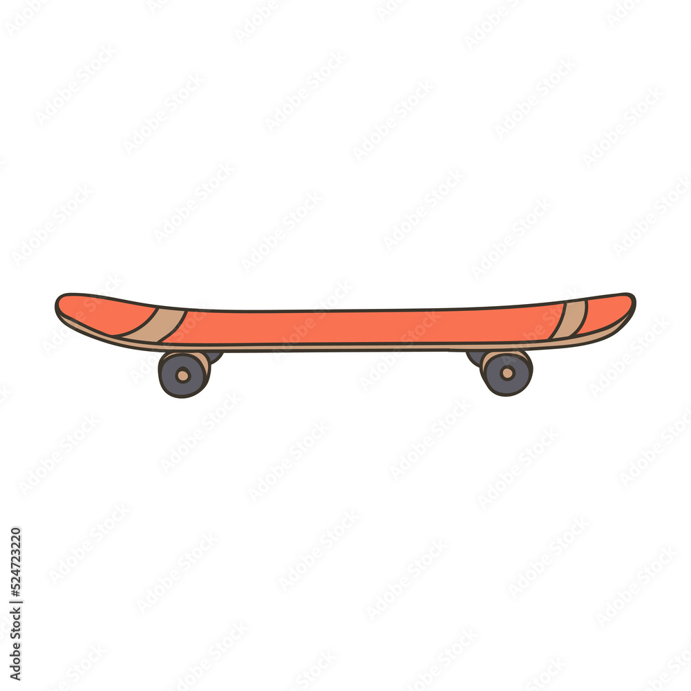 Skateboard colorful doodle illustration in vector. Skateboard illustration in vector. Skateboard colorful icon.