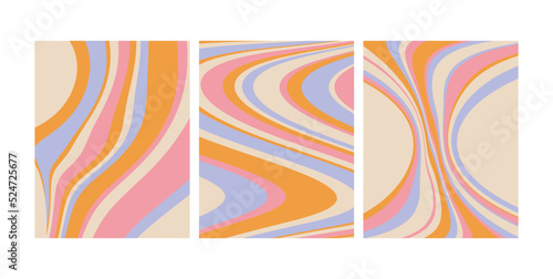 Groovy wave backgrounds set pastel line. Modern wave retro abstract design. Vector illustration.