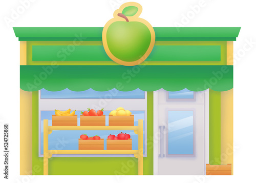Fototapeta Naklejka Na Ścianę i Meble -  Fruits and vegetables store building isolated on white background. Digital illustration
