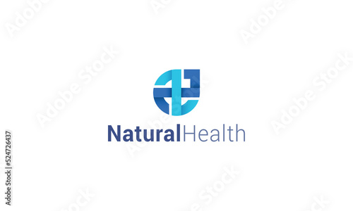 Medical cross blue colour natural drop health logo