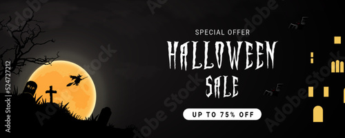 Halloween sale banner template on dark background photo