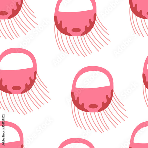Seamless pattern with saddle bag and fringe. Woman accessory. Vector flat background. 
