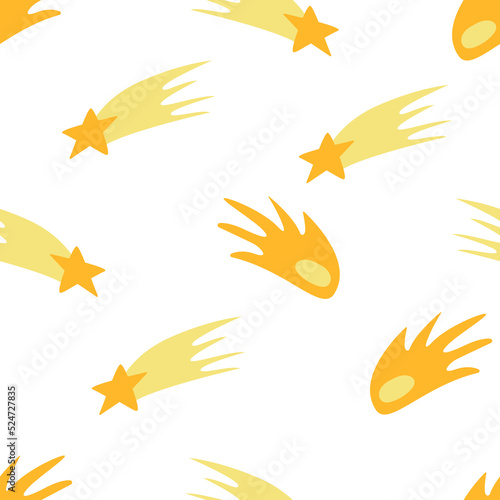 Seamless pattern with cute stars and meteors. Cosmic vector background. Hand drawn space elements