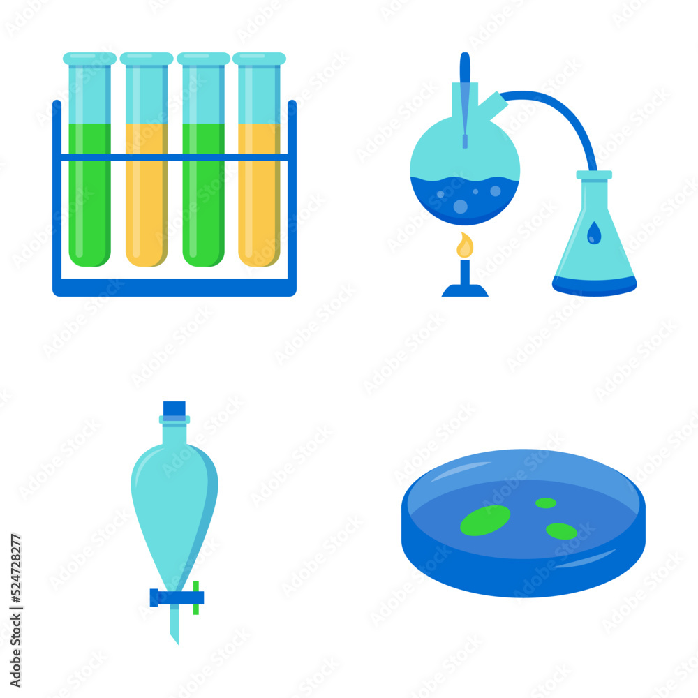 Chemistry science icon set in flat style Chemistry science icon set in flat style