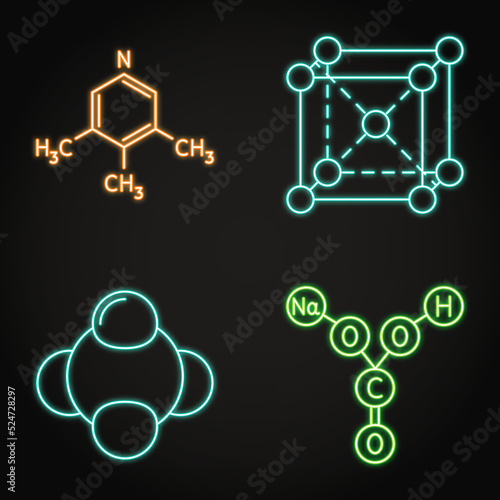 Neon chemistry science icon set