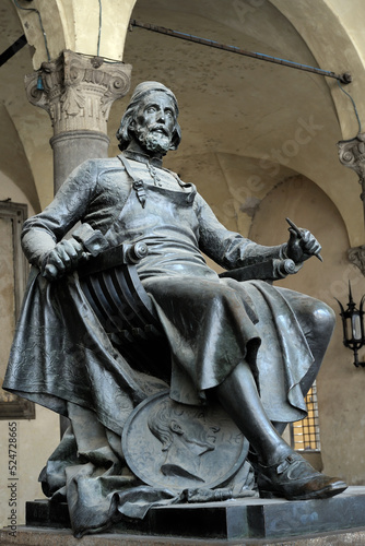 Bronze statue of Matteo Civitali in the city of Lucca, Tuscany, Italy. Renaissance sculptor architect engineer born Lucca 1436 photo