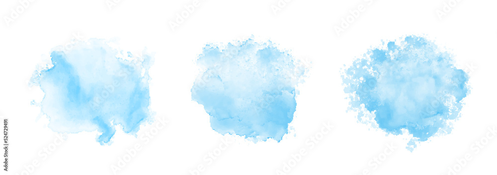 Abstract pattern with blue watercolor clouds on white background. Cyan watercolour water brash splash texture. Set of vector pastel color paint stain. Blue watercolor background Abstract pattern with blue watercolor clouds on white background. Cyan watercolour water brash splash texture. Set of vector pastel color paint stain. Blue watercolor background