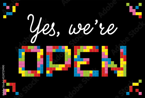 we're open tetris style shop door sign 