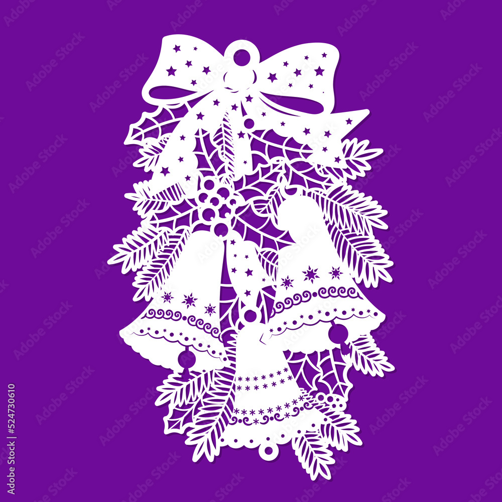 Template for laser cutting. Christmas bells and spruce and holly branches.  Vector Stock Vector | Adobe Stock