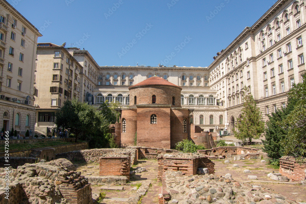 Church of Saint George surrounded by buildings in Sofia, Bulgaria