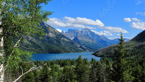 Elevated view of Upper Waterton Lake and mountains © Steve