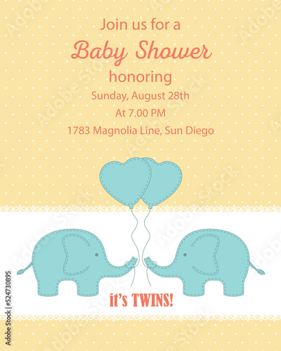 Twins baby shower invitation template vector illustration