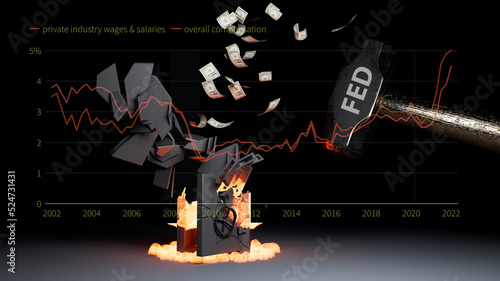 Federal Reserve raises interest rates concept. 3d illustration