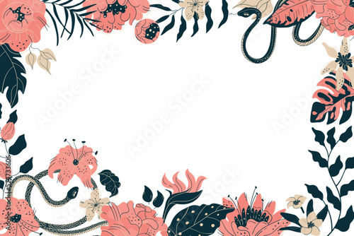 Magic esoteric snake in flowers