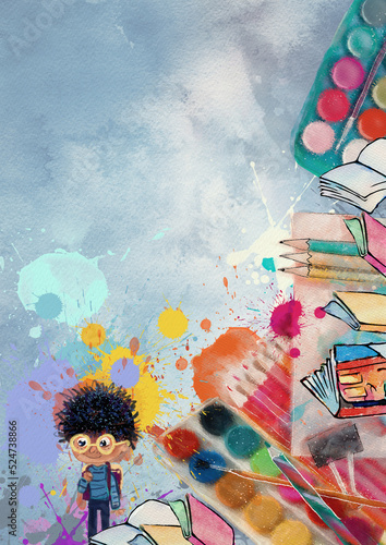 Back to school. Watercolor design background