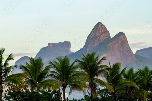 ipanema beach with two hill brother and gavea stone in Rio de Janeiro, Brazil.