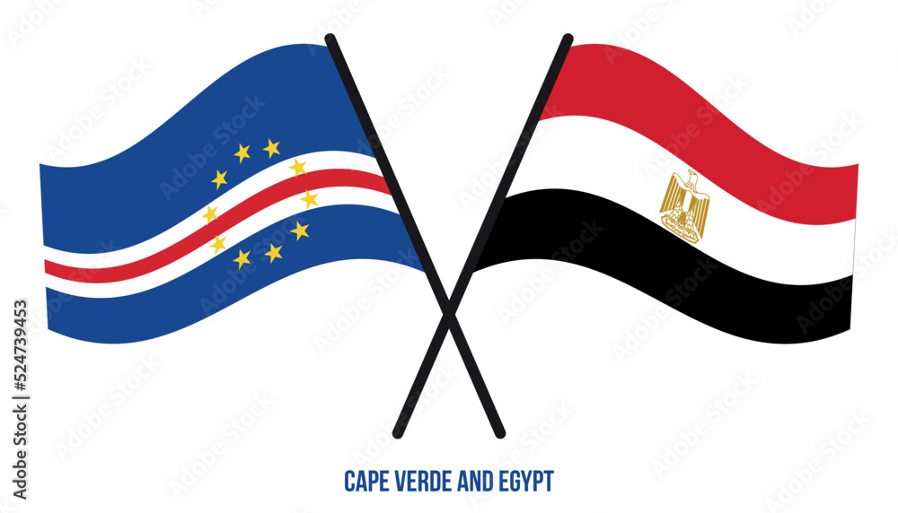 Cape Verde and Egypt Flags Crossed And Waving Flat Style. Official Proportion. Correct Colors.