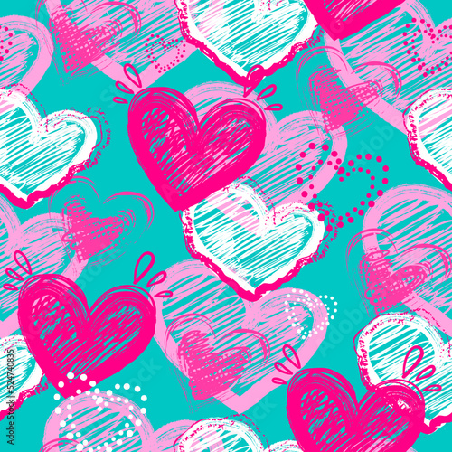 Abstract seamless hearts pattern. Love repeat print for Valentine's day wrapping paper. Romantic Endless ornament 14 February.