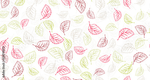 Linden, birch or basil leaves outline vector seamless pattern graphic design.