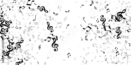 Musical notes flying vector background. Sound