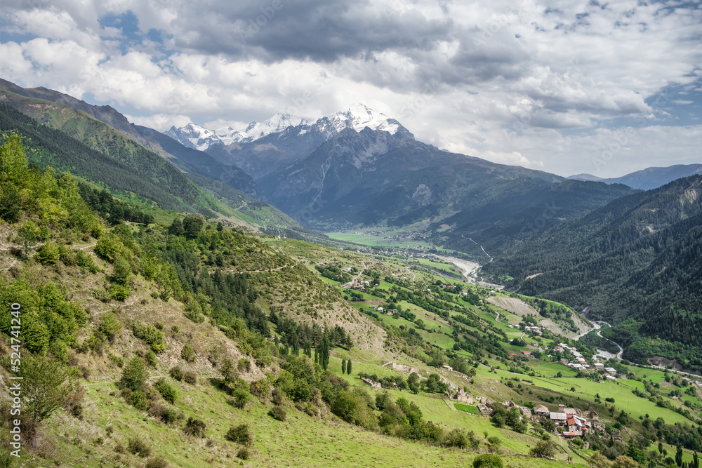 Landscape of the majestic Caucasus mountains in Svaneti region, Georgia