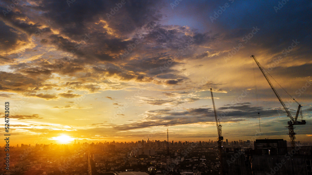 Evening cloudscape in city, Colorful sunset