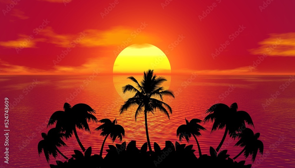 Beach Sunset Palms Tropical